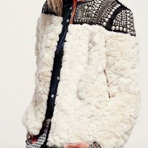 ALEX VINASH White Faux Fur Jacket w/Metal Emb.